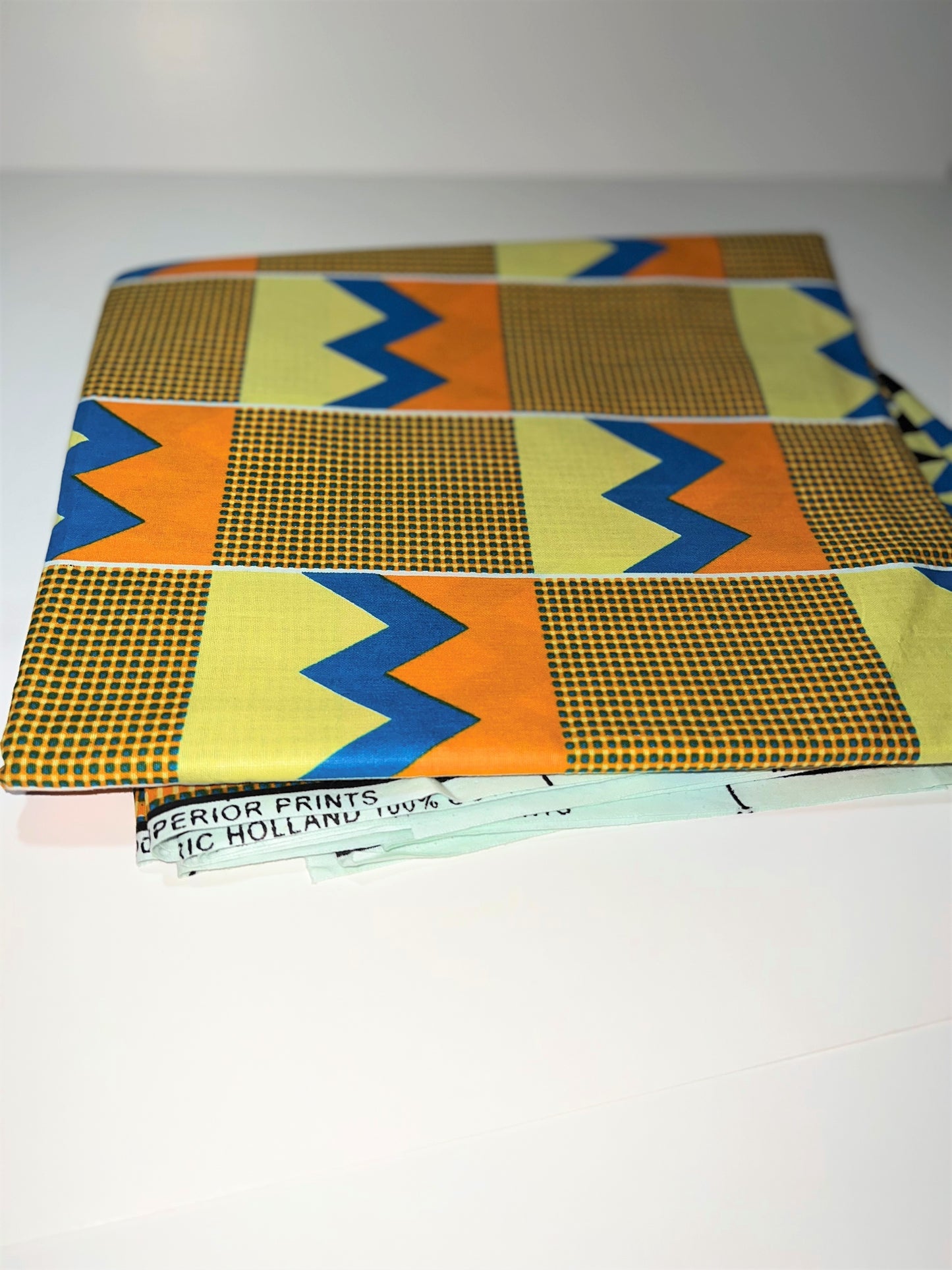 Yellow Rectangle Fabric with Orange and Blue W's