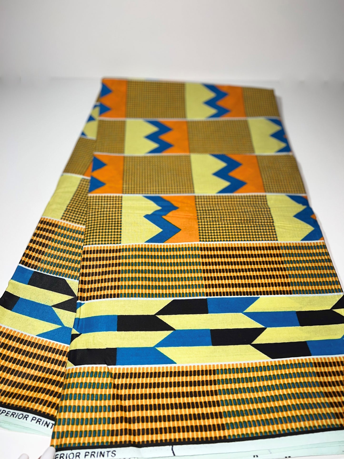 Yellow Rectangle Fabric with Orange and Blue W's