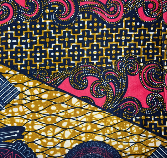 Pink, Gold, and Navy Blue Combination Fabric