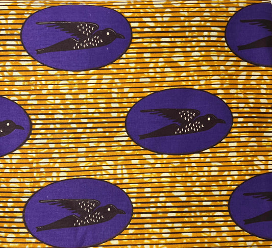 Gold & White Fabric with Purple Birds