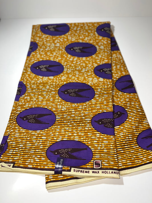 Gold & White Fabric with Purple Birds