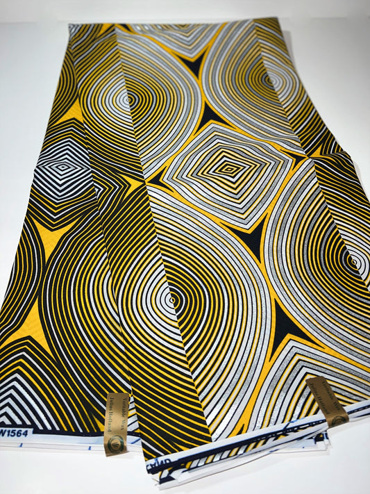 Black, Silver, and Yellow Hypnotic Fabric