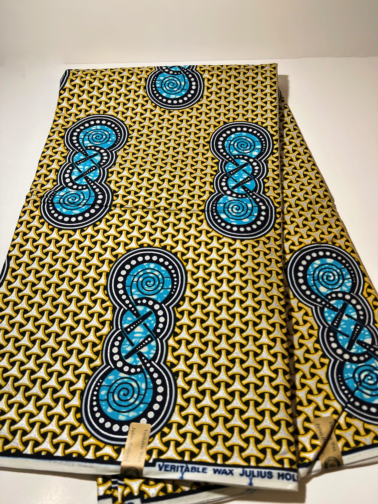 Metallic Yellow & Blue Link Fabric