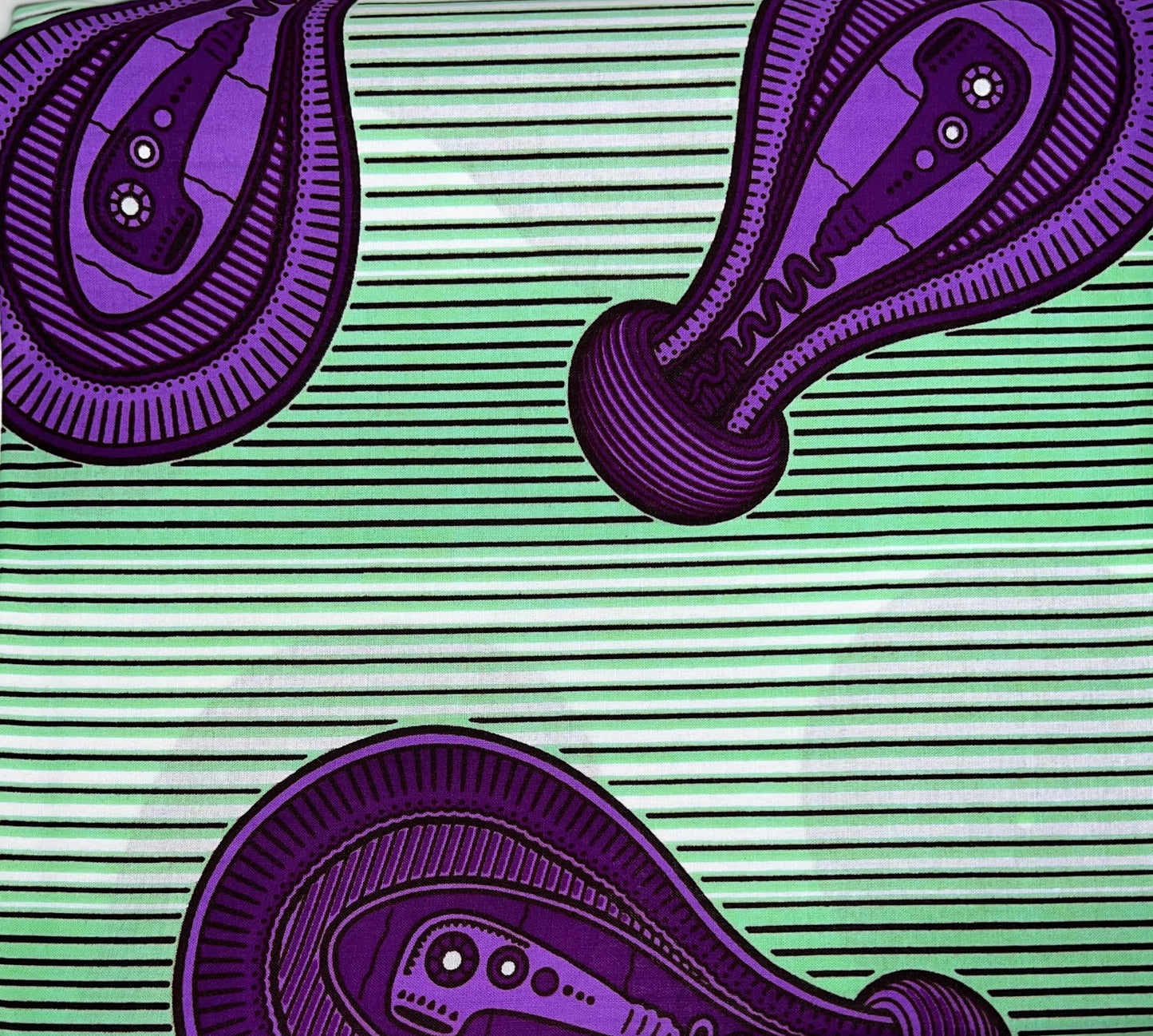 Green, Purple & White Designed Fabric