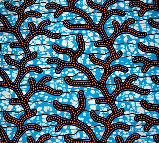 Blue & White Fabric with Coral Designs