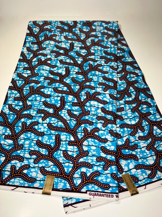 Blue & White Fabric with Coral Designs