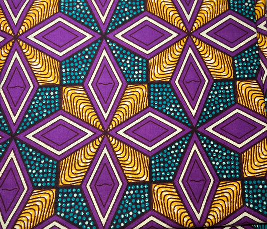 Gold & Turquoise Square Fabric with Purple Diamonds