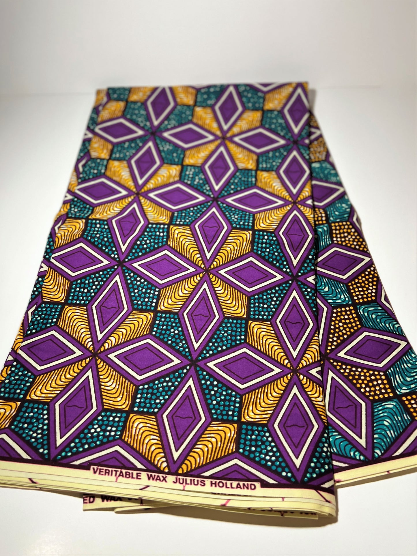 Gold & Turquoise Square Fabric with Purple Diamonds