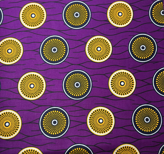 Purple Fabric with Gold & Black Circles