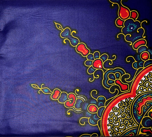 Royal Blue Fabric with Multicolor Spirals