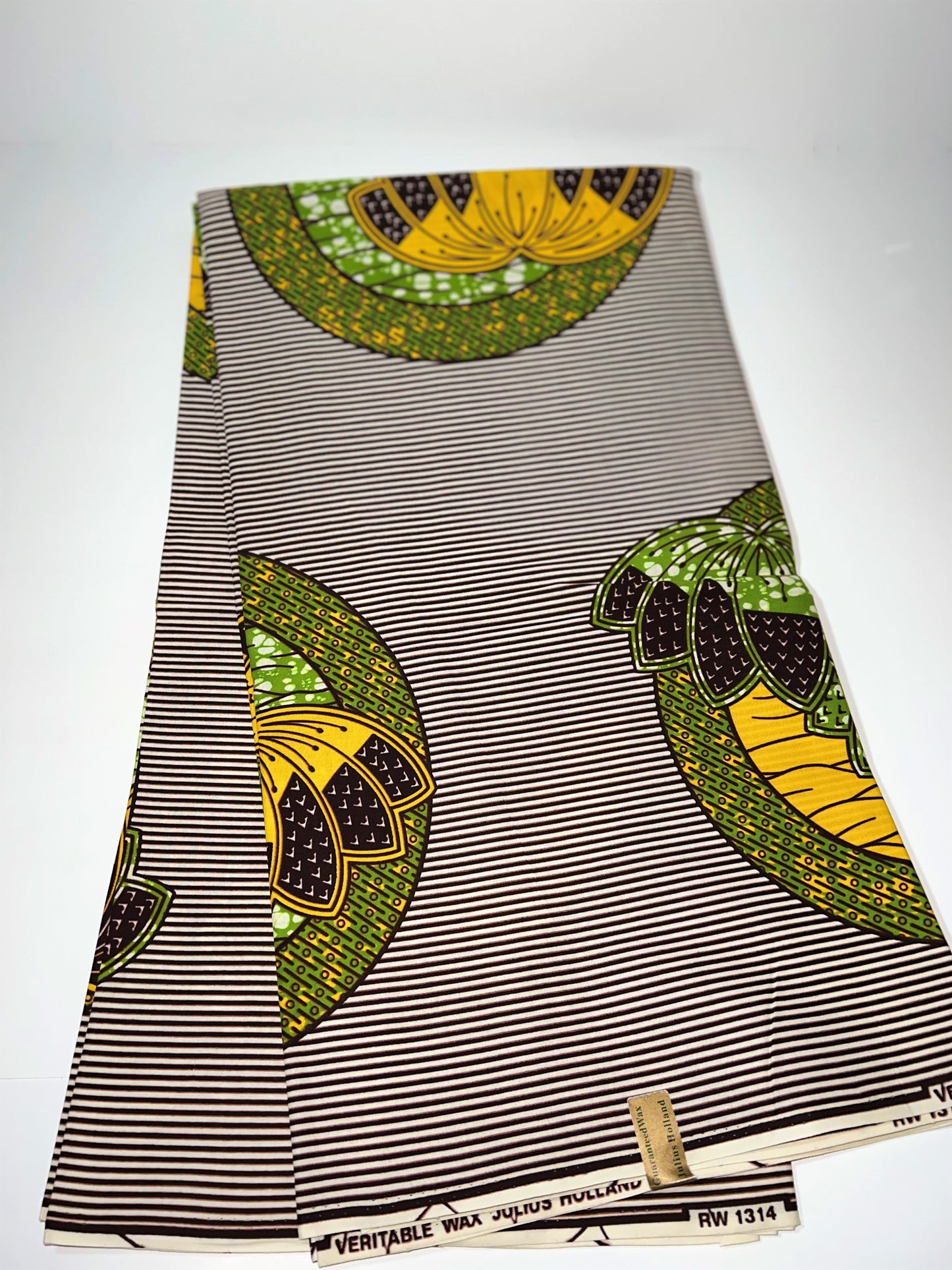 Yellow & Green Flowers with Stripes Fabric