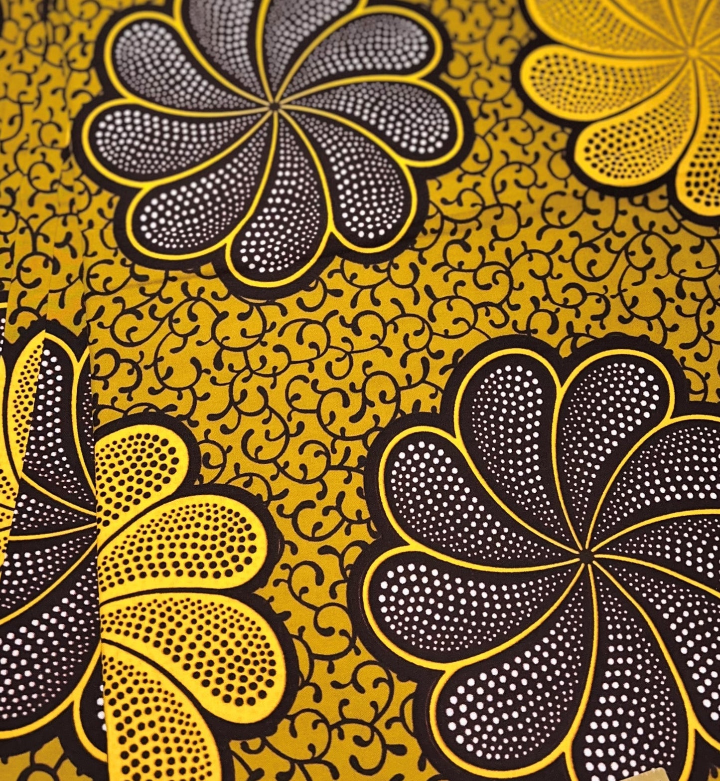 Yellow & Brown Abstract Flower Fabric